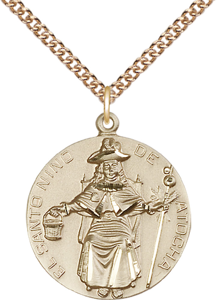 14kt Gold Filled Saint NiCB1o de Atocha Pendant on a 24 inch Gold Filled Heavy Curb chain