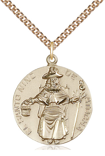 14kt Gold Filled Saint NiCB1o de Atocha Pendant on a 24 inch Gold Filled Heavy Curb chain