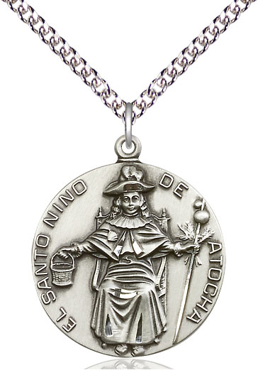 Sterling Silver Saint NiCB1o de Atocha Pendant on a 24 inch Sterling Silver Heavy Curb chain