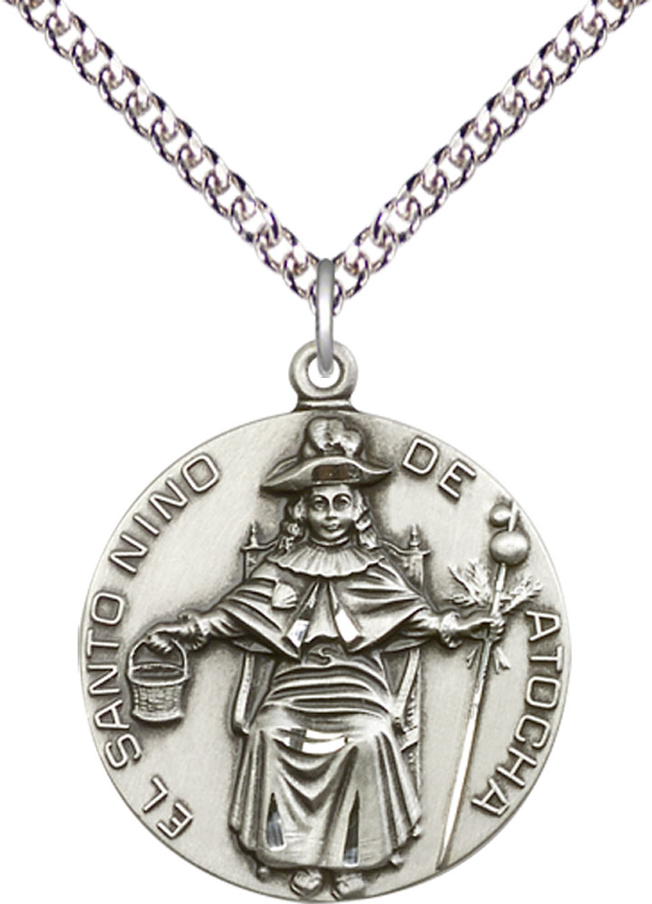 Sterling Silver Saint NiC_x0003_B1o de Atocha Pendant on a 24 inch Sterling Silver Heavy Curb chain