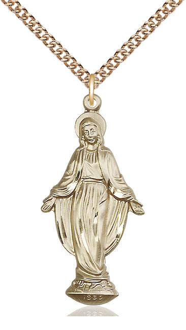 14kt Gold Filled Miraculous Pendant on a 24 inch Gold Filled Heavy Curb chain