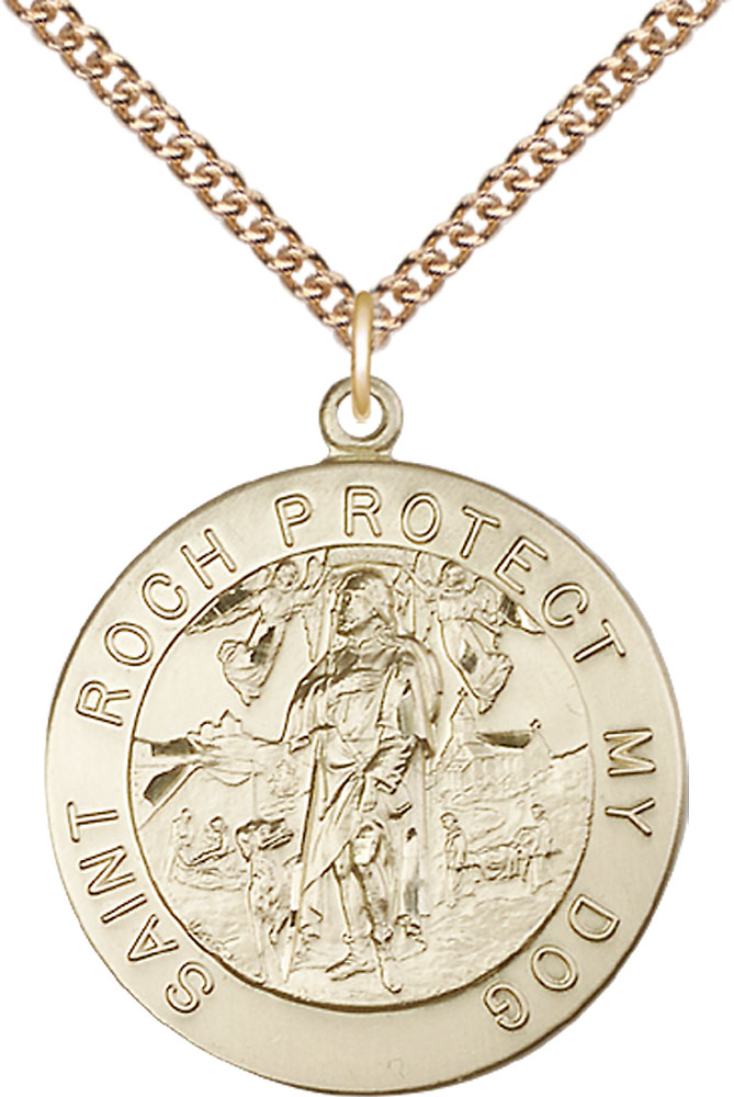 14kt Gold Filled Saint Roch Pendant on a 24 inch Gold Filled Heavy Curb chain