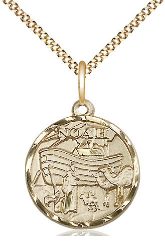 14kt Gold Filled Noah Pendant on a 18 inch Gold Plate Light Curb chain