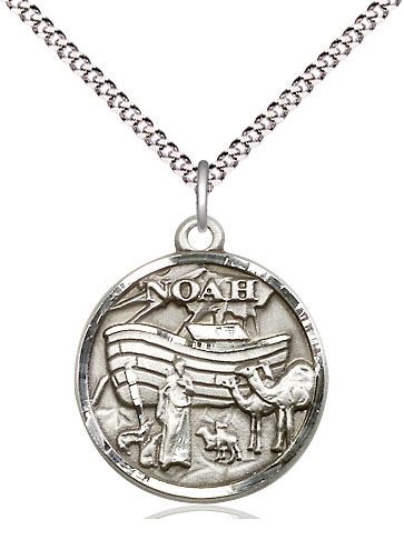 Sterling Silver Noah Pendant on a 18 inch Light Rhodium Light Curb chain
