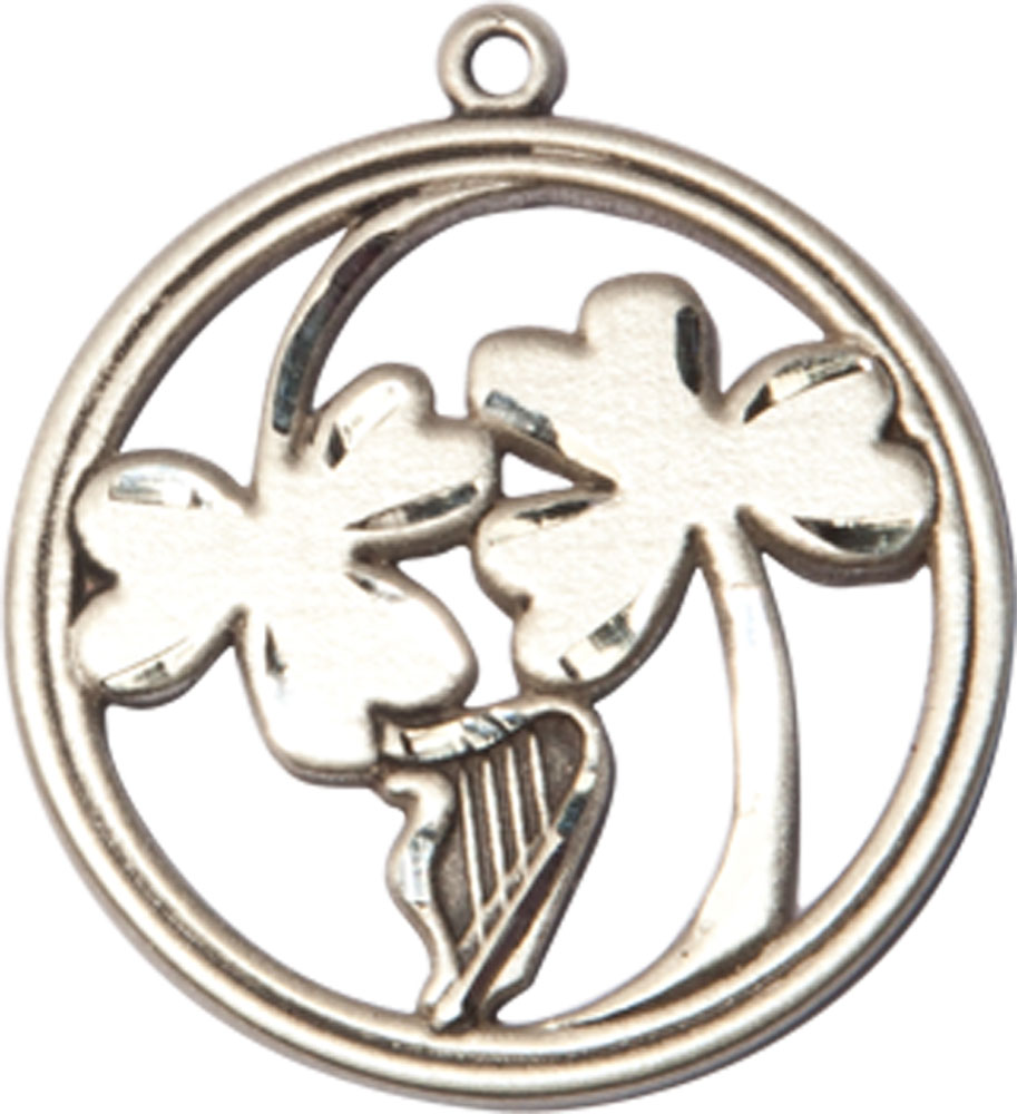 Sterling Silver Irish Shamrock Harp Medal