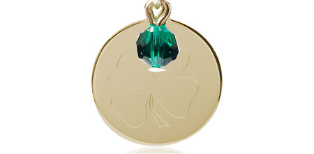 14kt Gold Filled Shamrock Medal with a Emerald bead