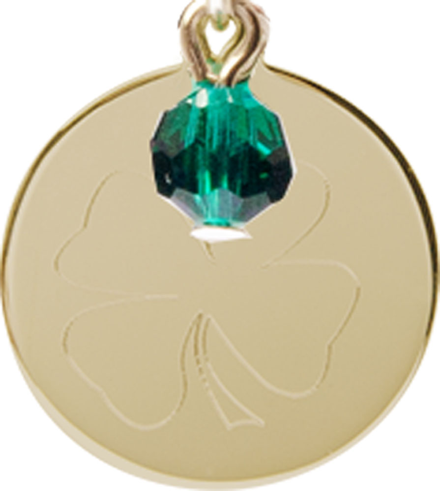 14kt Gold Filled Shamrock Medal with a Emerald bead