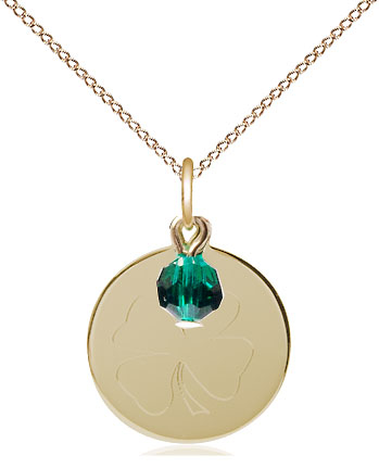 14kt Gold Filled Shamrock Pendant with a Emerald bead on a 18 inch Gold Filled Light Curb chain