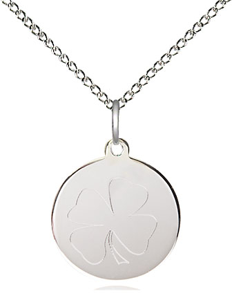 Sterling Silver Shamrock Pendant with a Emerald bead on a 18 inch Sterling Silver Light Curb chain