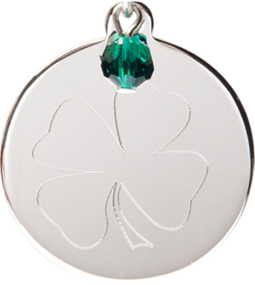 Sterling Silver Shamrock Medal with a Emerald bead