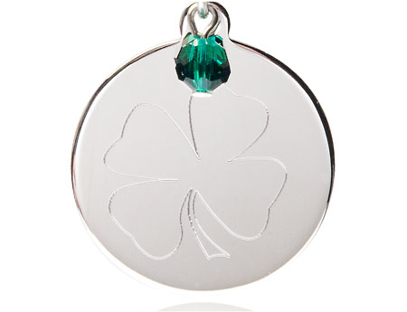 Sterling Silver Shamrock Medal with a Emerald bead