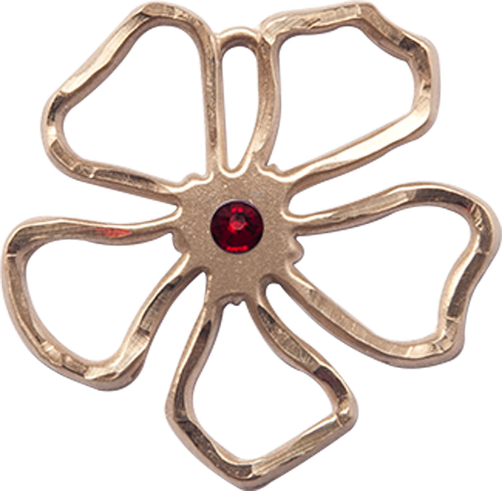 14kt Gold Filled Five Petal Flower Medal with a 3mm Garnet Swarovski stone
