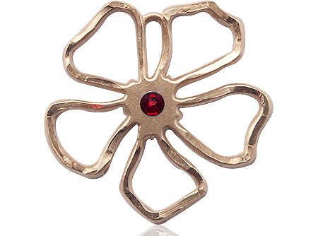 14kt Gold Filled Five Petal Flower Medal with a 3mm Garnet Swarovski stone