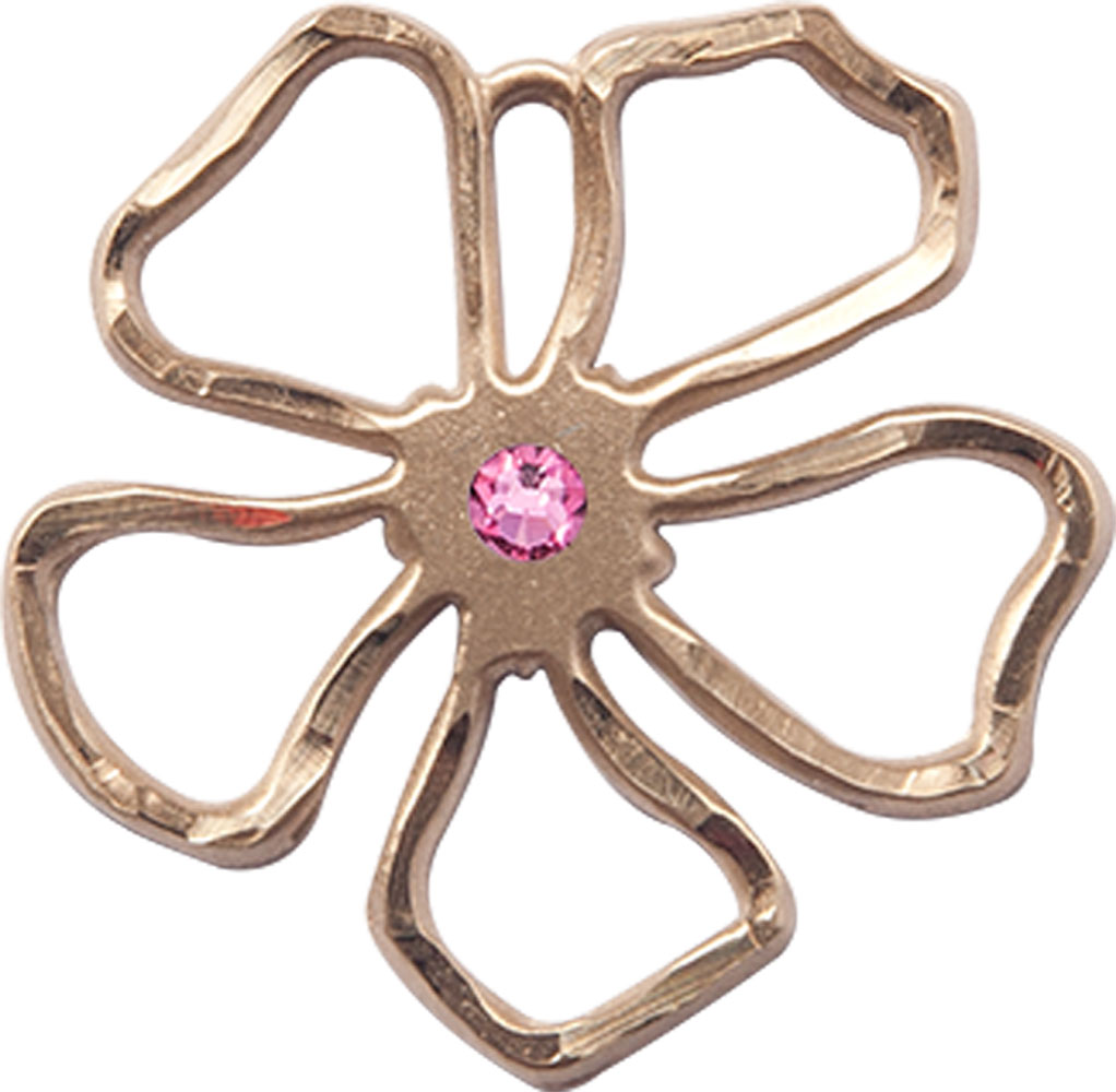 14kt Gold Filled Five Petal Flower Medal with a 3mm Rose Swarovski stone