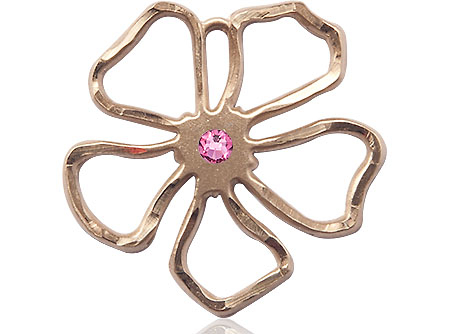 14kt Gold Filled Five Petal Flower Medal with a 3mm Rose Swarovski stone