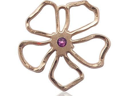 14kt Gold Filled Five Petal Flower Medal with a 3mm Amethyst Swarovski stone