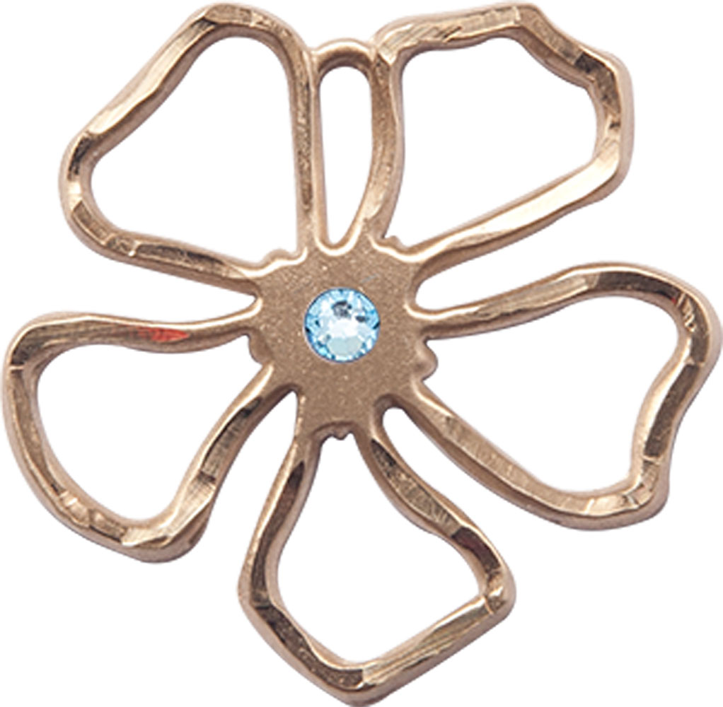14kt Gold Filled Five Petal Flower Medal with a 3mm Aqua Swarovski stone