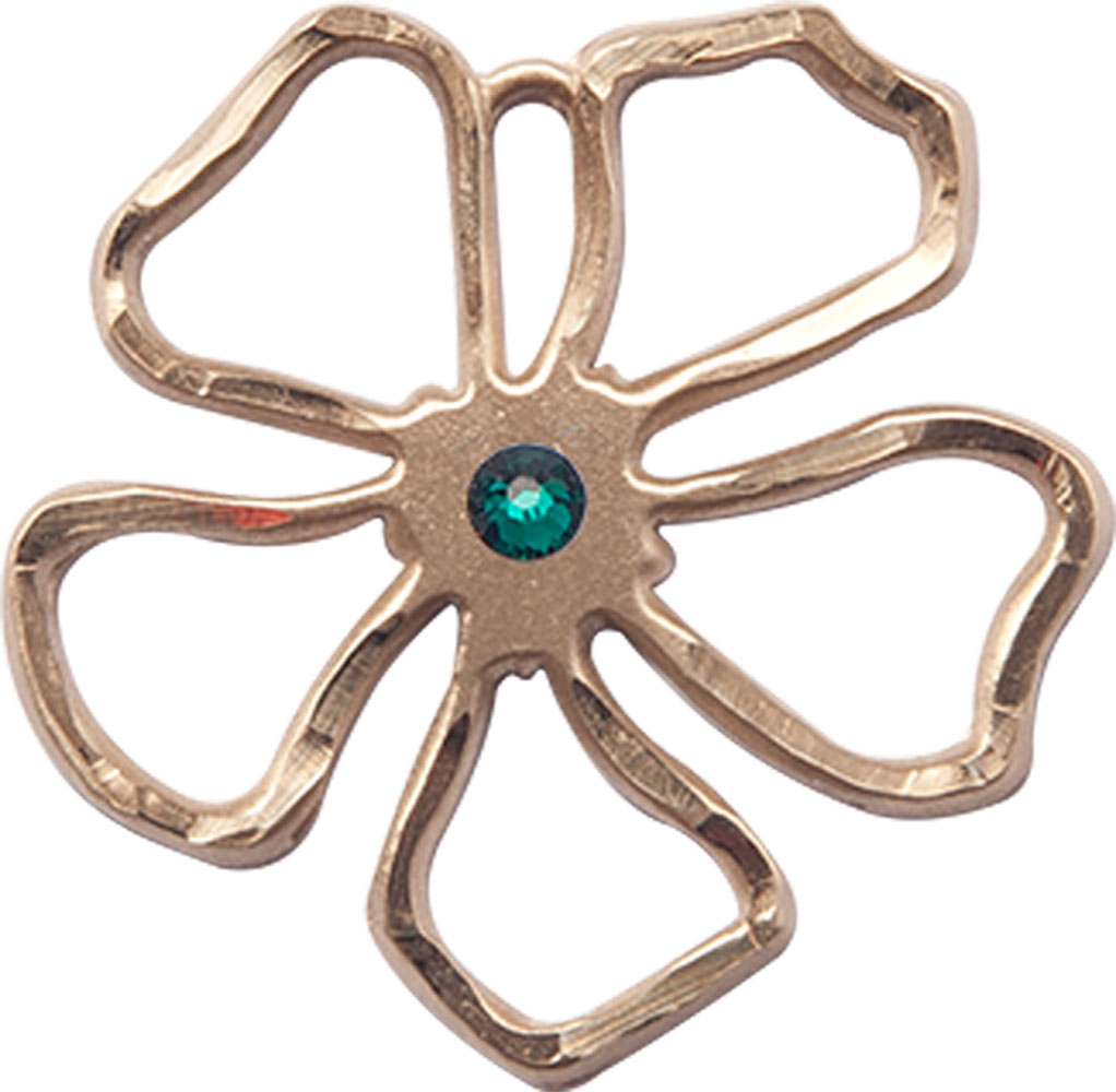 14kt Gold Filled Five Petal Flower Medal with a 3mm Emerald Swarovski stone