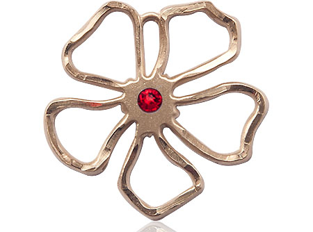 14kt Gold Filled Five Petal Flower Medal with a 3mm Ruby Swarovski stone