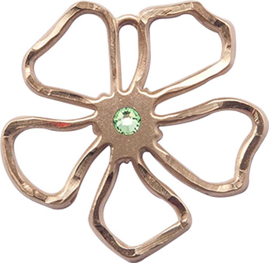 14kt Gold Filled Five Petal Flower Medal with a 3mm Peridot Swarovski stone