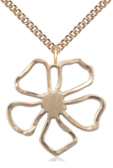14kt Gold Filled Five Petal Flower Pendant on a 24 inch Gold Filled Heavy Curb chain