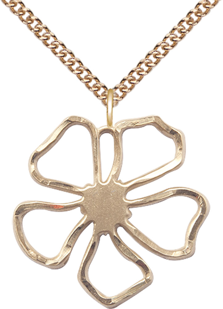 14kt Gold Filled Five Petal Flower Pendant on a 24 inch Gold Filled Heavy Curb chain