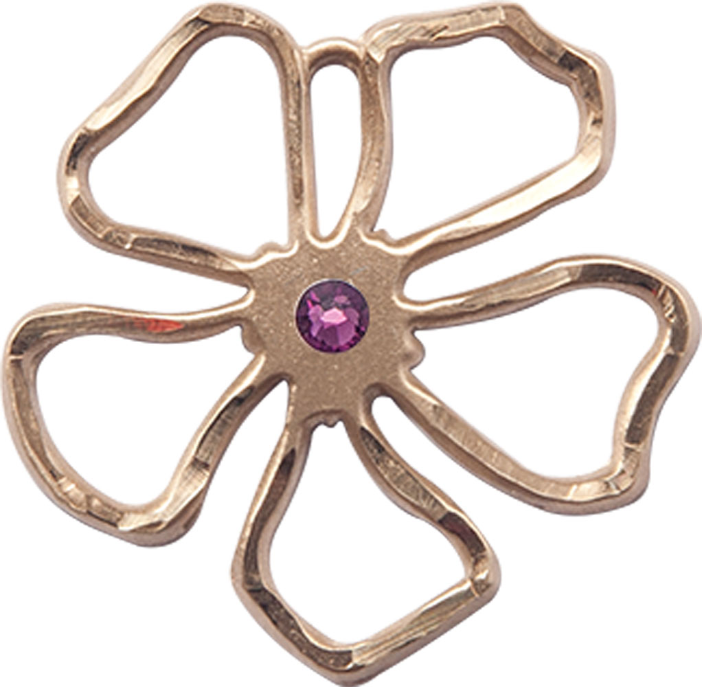 14kt Gold Five Petal Flower Medal with a 3mm Amethyst Swarovski stone