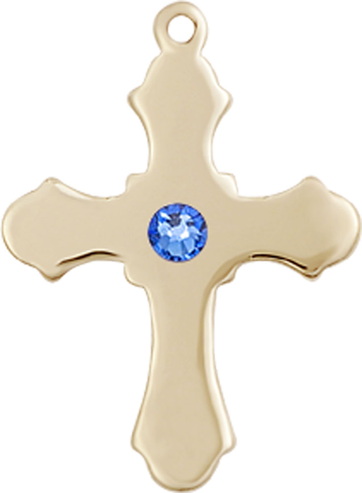 14kt Gold Cross Medal with a 3mm Sapphire Swarovski stone