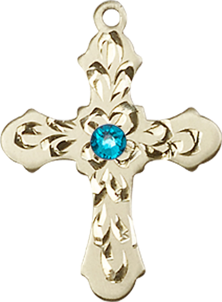 14kt Gold Cross Medal with a 3mm Zircon Swarovski stone