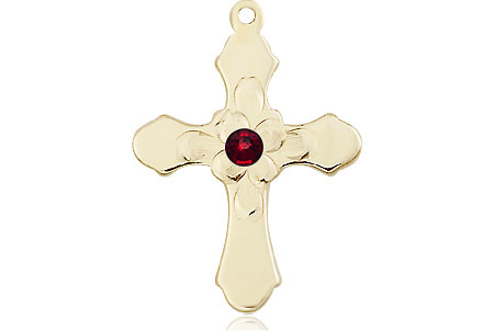 14kt Gold Cross Medal with a 3mm Garnet Swarovski stone