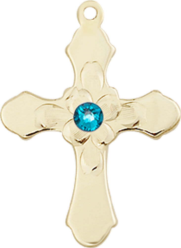 14kt Gold Cross Medal with a 3mm Zircon Swarovski stone
