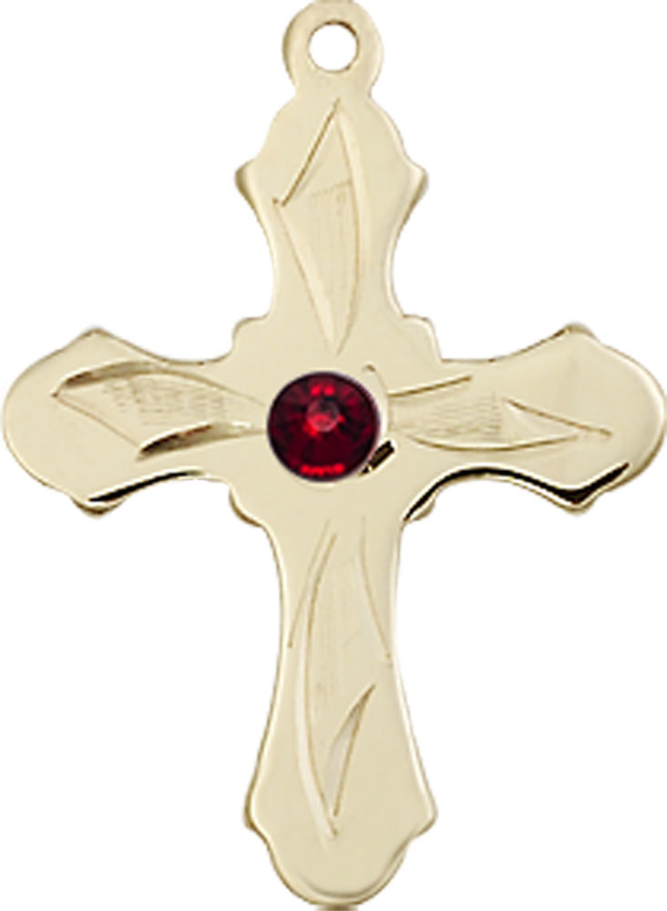 14kt Gold Cross Medal with a 3mm Garnet Swarovski stone