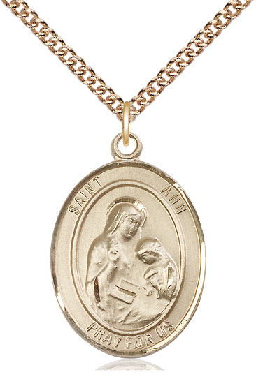 14kt Gold Filled Saint Ann Pendant on a 24 inch Gold Filled Heavy Curb chain