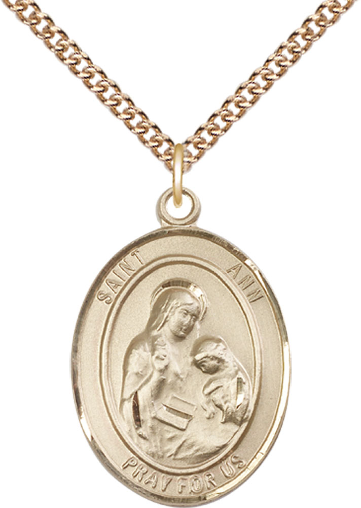 14kt Gold Filled Saint Ann Pendant on a 24 inch Gold Filled Heavy Curb chain