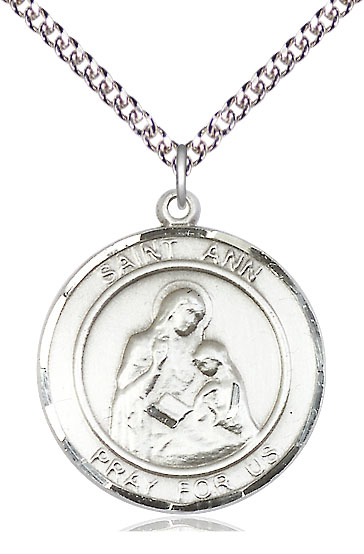 Sterling Silver Saint Ann Pendant on a 24 inch Sterling Silver Heavy Curb chain