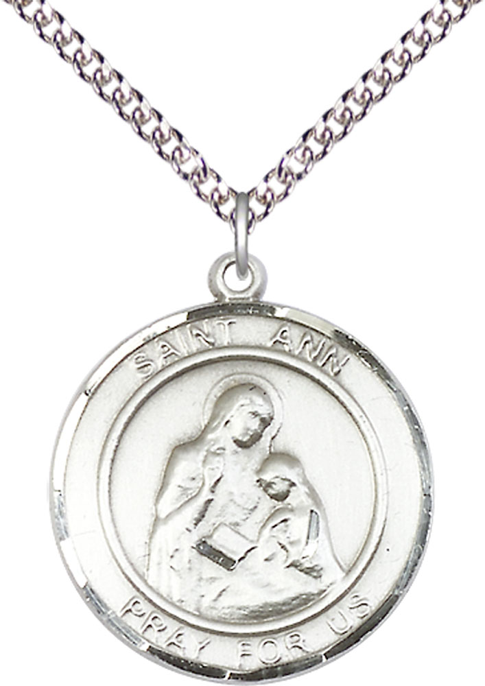 Sterling Silver Saint Ann Pendant on a 24 inch Sterling Silver Heavy Curb chain