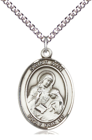 Sterling Silver Saint Ann Pendant on a 24 inch Sterling Silver Heavy Curb chain