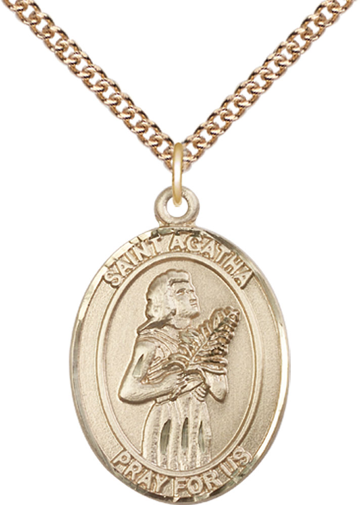 14kt Gold Filled Saint Agatha Pendant on a 24 inch Gold Filled Heavy Curb chain