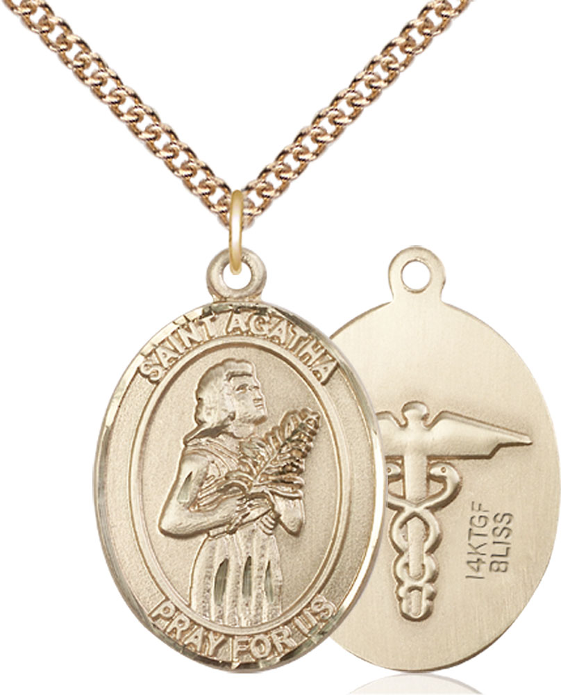 14kt Gold Filled Saint Agatha Nurse Pendant on a 24 inch Gold Filled Heavy Curb chain