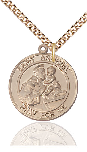 14kt Gold Filled Saint Anthony of Padua Pendant on a 24 inch Gold Filled Heavy Curb chain