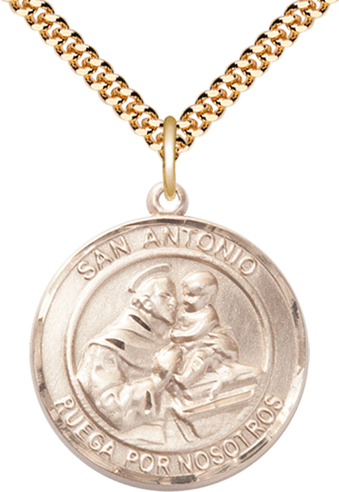 14kt Gold Filled San Antonio Pendant on a 24 inch Gold Filled Heavy Curb chain