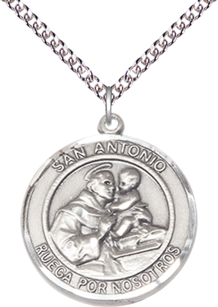 Sterling Silver San Antonio Pendant on a 24 inch Sterling Silver Heavy Curb chain