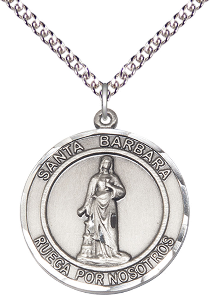 Sterling Silver Santa Barbara Pendant on a 24 inch Sterling Silver Heavy Curb chain