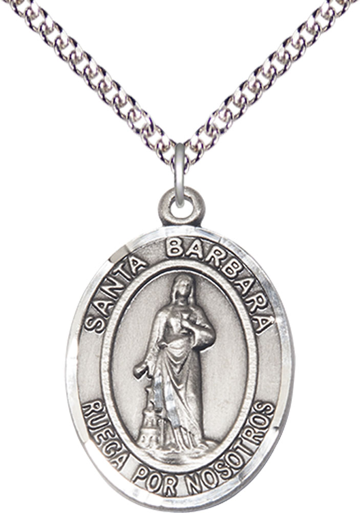 Sterling Silver Santa Barbara Pendant on a 24 inch Sterling Silver Heavy Curb chain