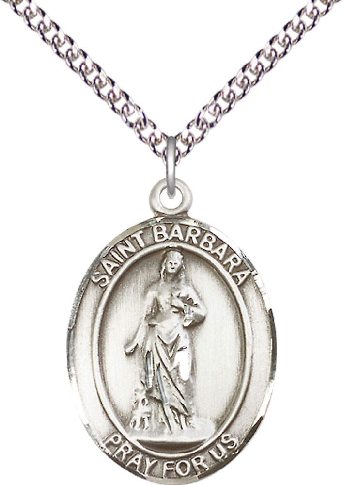 Sterling Silver Saint Barbara Pendant on a 24 inch Sterling Silver Heavy Curb chain