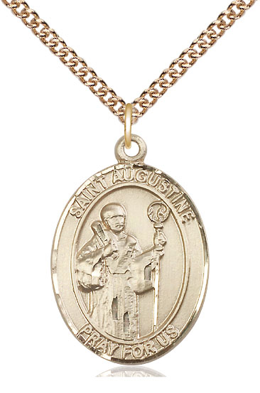 14kt Gold Filled Saint Augustine Pendant on a 24 inch Gold Filled Heavy Curb chain