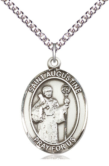 Sterling Silver Saint Augustine Pendant on a 24 inch Sterling Silver Heavy Curb chain