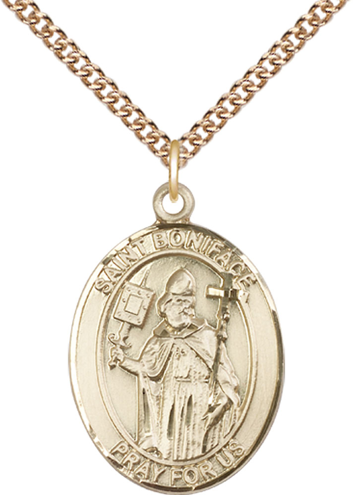14kt Gold Filled Saint Boniface Pendant on a 24 inch Gold Filled Heavy Curb chain