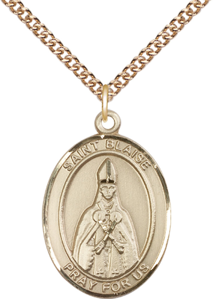 14kt Gold Filled Saint Blaise Pendant on a 24 inch Gold Filled Heavy Curb chain