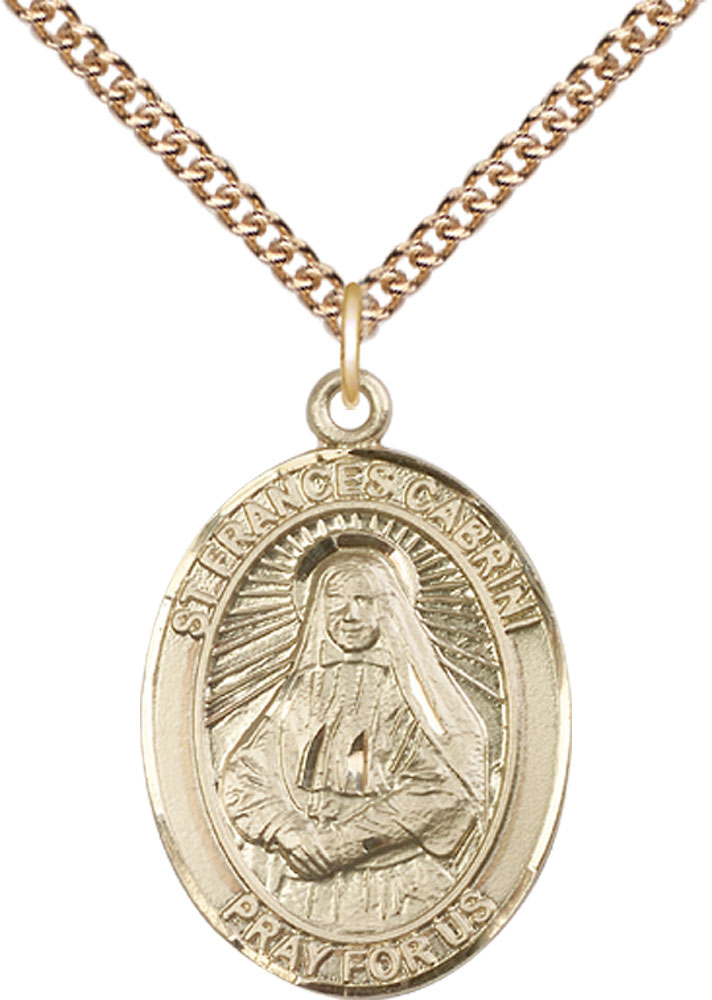 14kt Gold Filled Saint Frances Cabrini Pendant on a 24 inch Gold Filled Heavy Curb chain